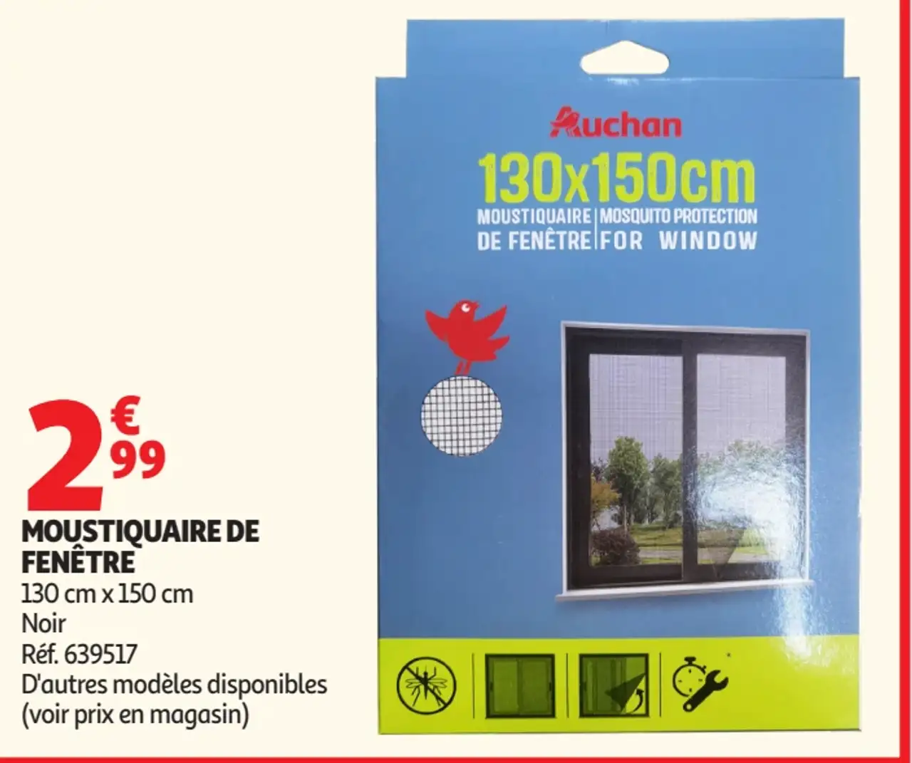 Moustiquaire de fenêtre Auchan 130 x 150 cm