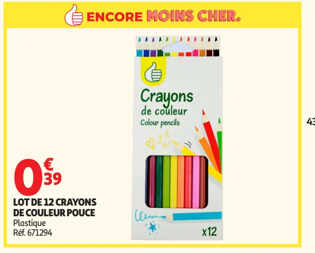 Lot de 12 crayons de couleur Pouce Plastique