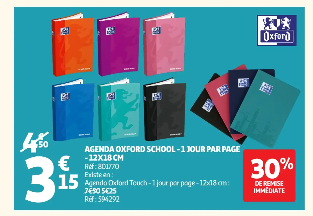 Agenda Oxford School - 1 jour par page - 12x18 cm