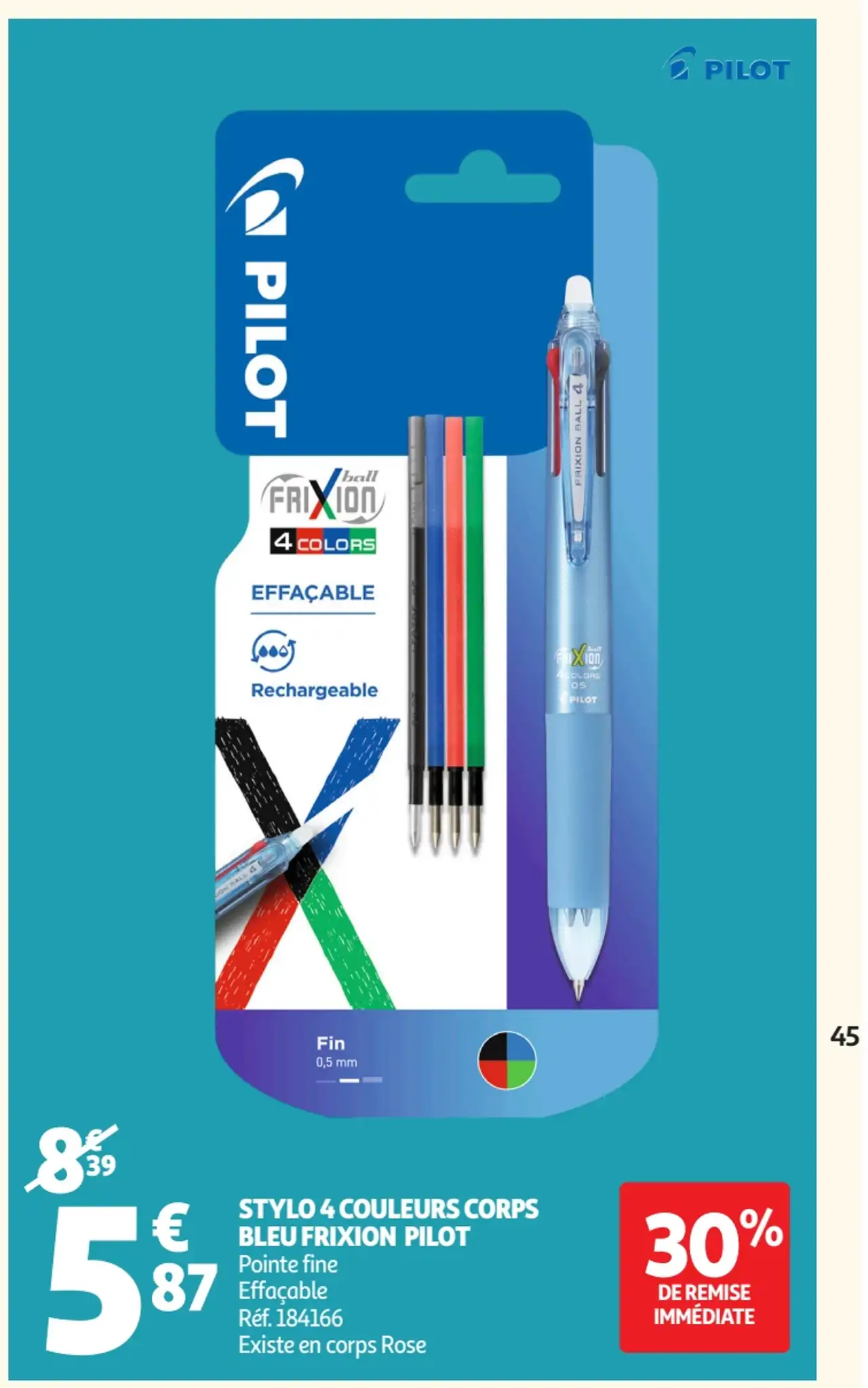 Stylo 4 couleurs corps bleu Frixion Pilot
