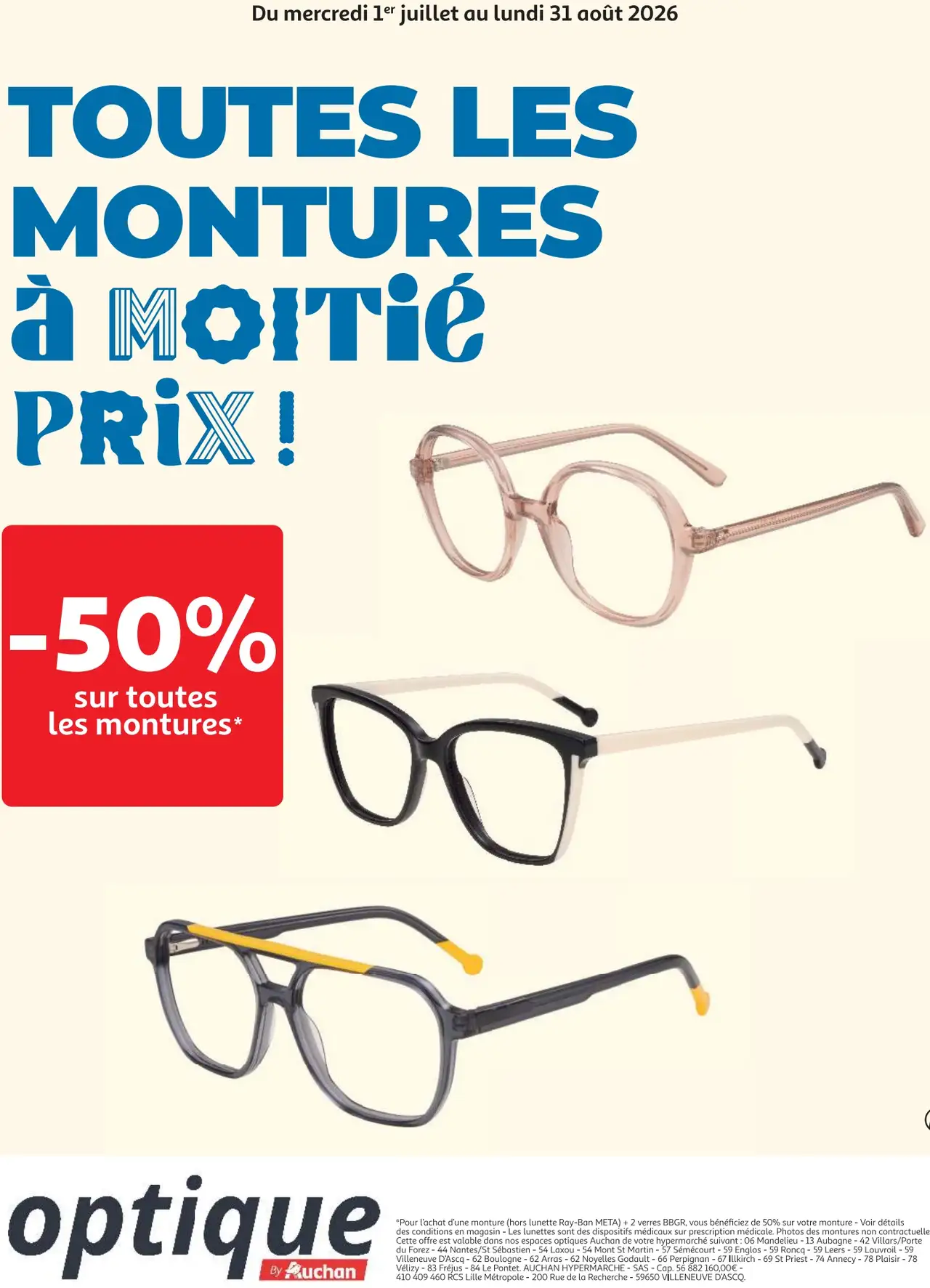 Toutes les montures de lunettes Optique By Auchan