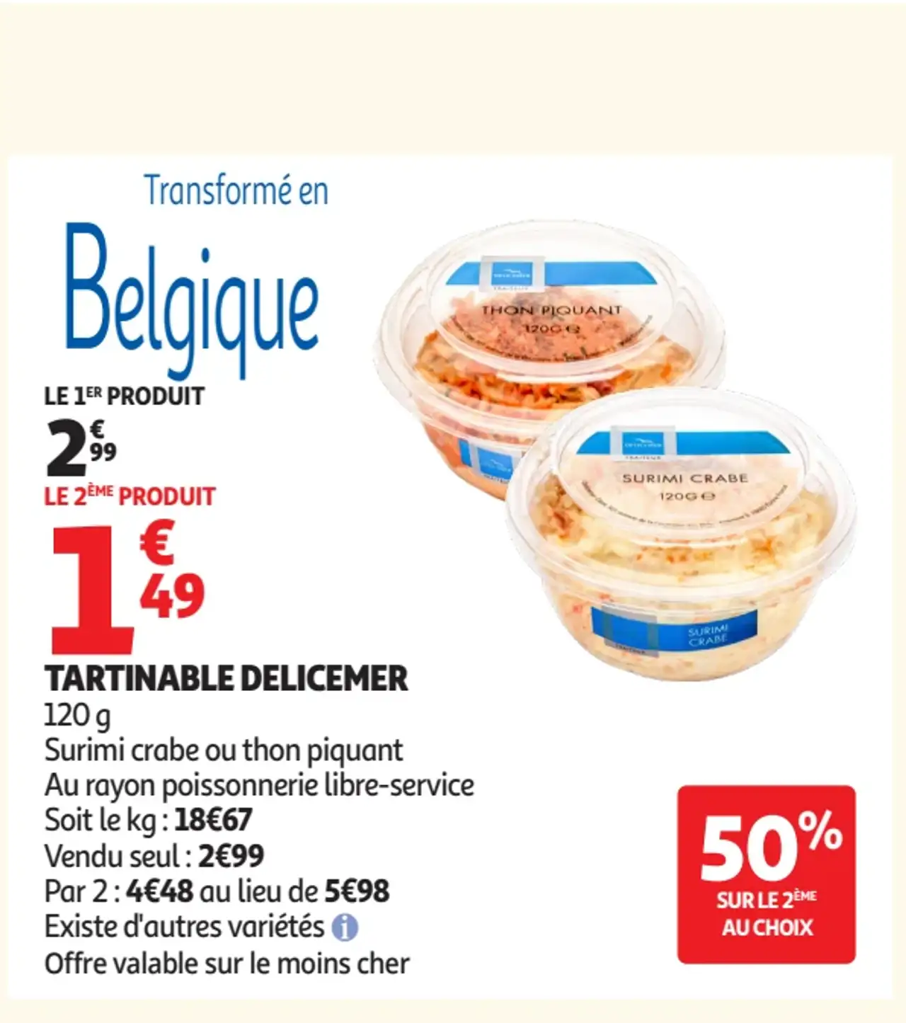 Tartinable Delicemer surimi crabe ou thon piquant