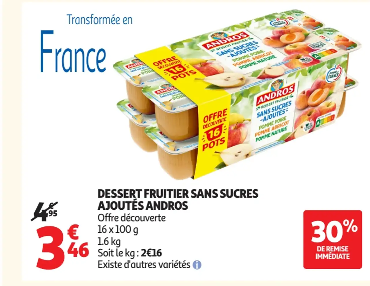 DESSERT FRUITIER SANS SUCRES AJOUTÉS ANDROS Offre découverte