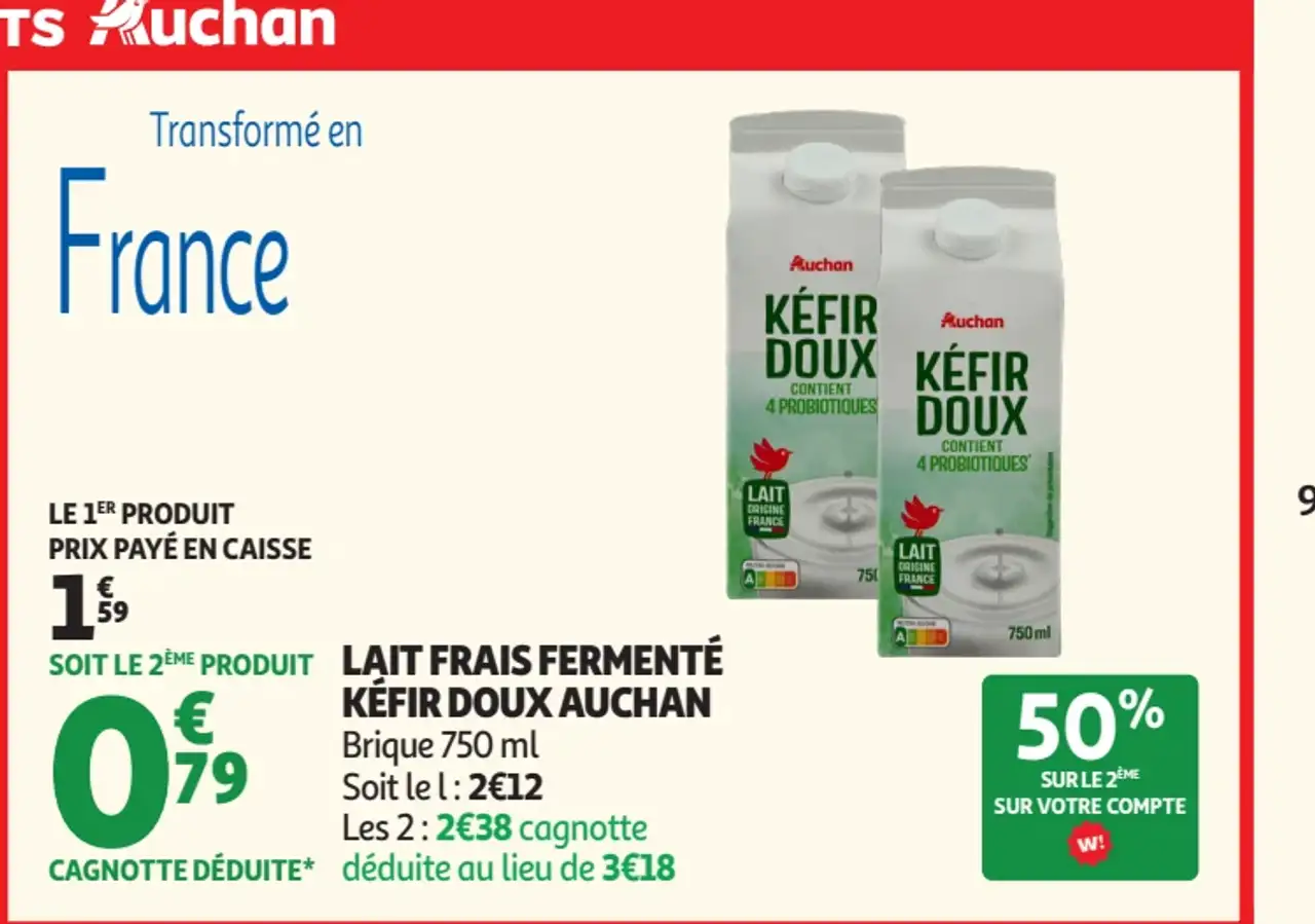 Lait Frais Fermenté Kéfir Doux Auchan