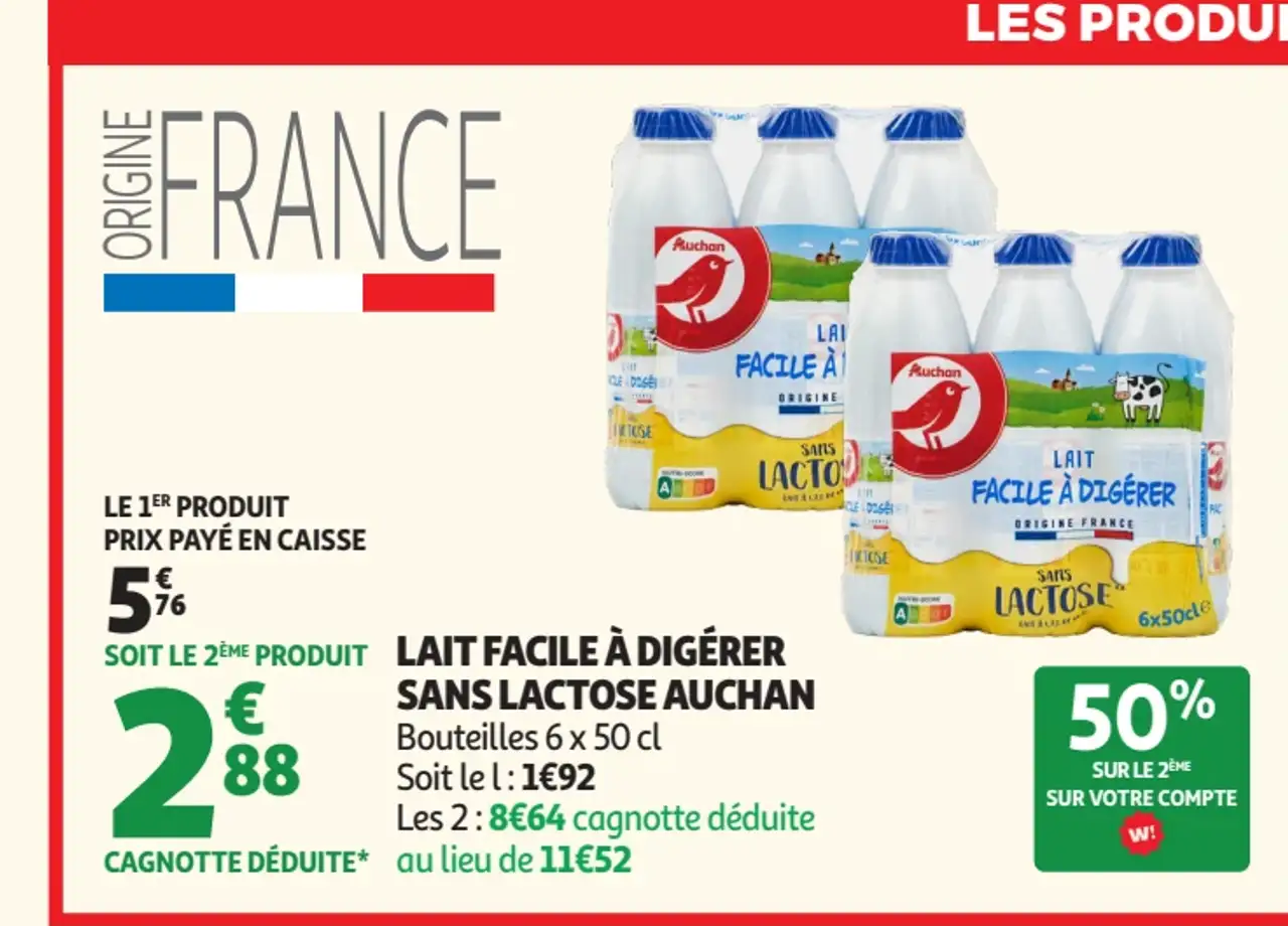 Lait Facile à Digérer Sans Lactose Auchan