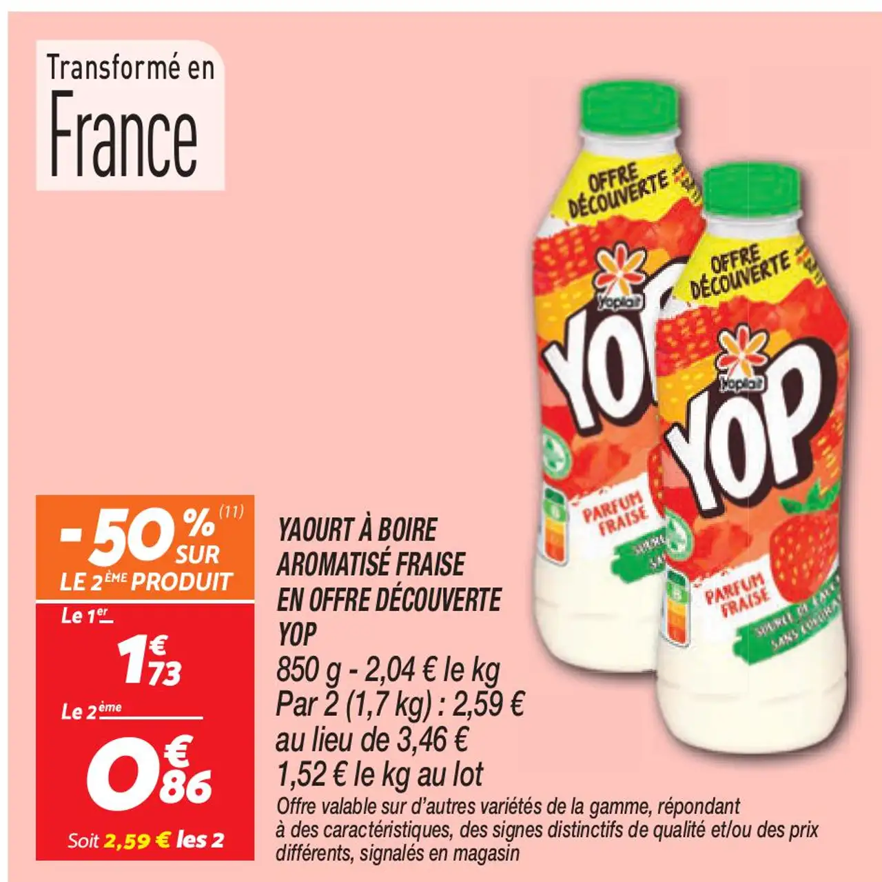 YAOURT À BOIRE AROMATISÉ FRAISE EN OFFRE DÉCOUVERTE YOP