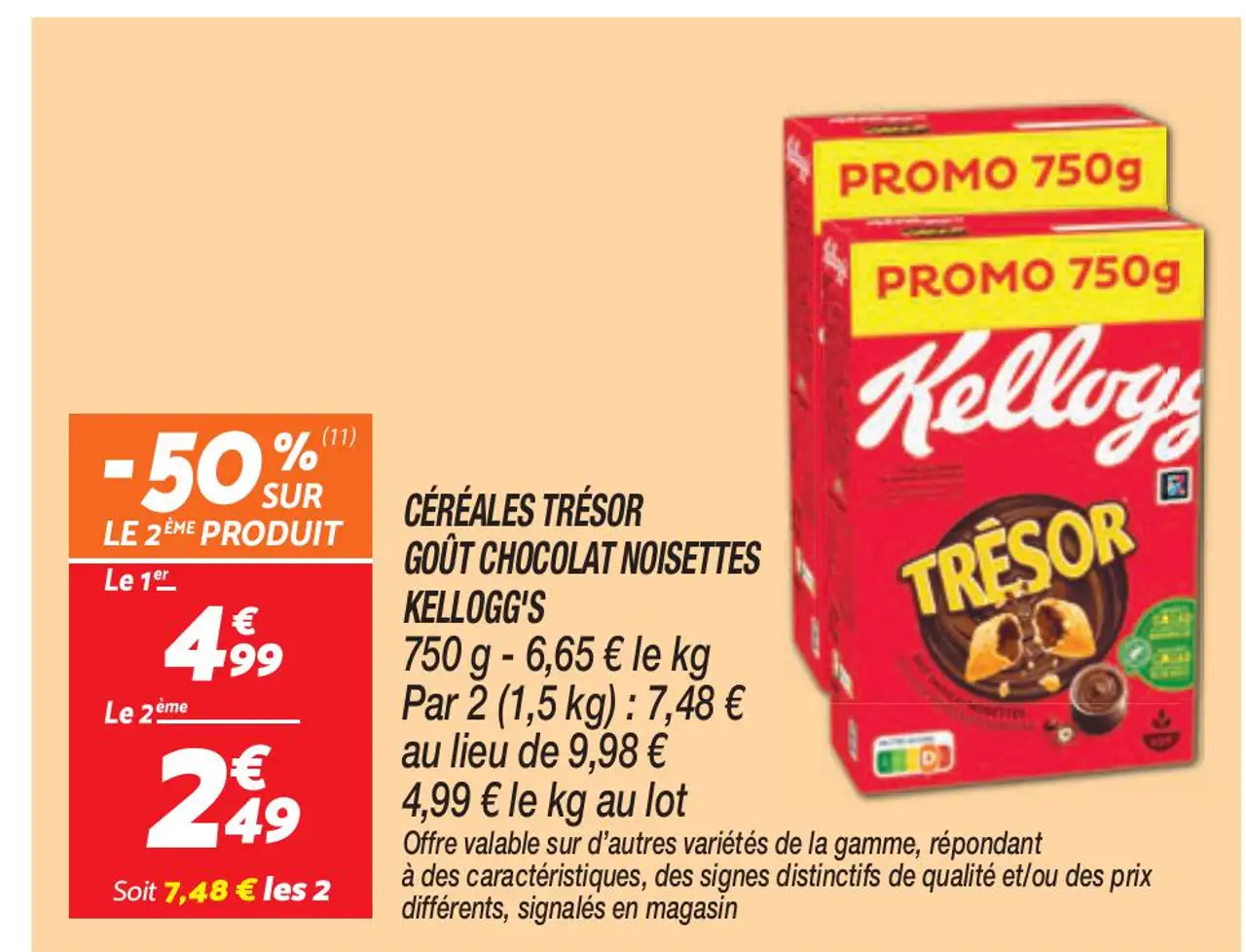 CÉRÉALES TRÉSOR GOÛT CHOCOLAT NOISETTES KELLOGG'S