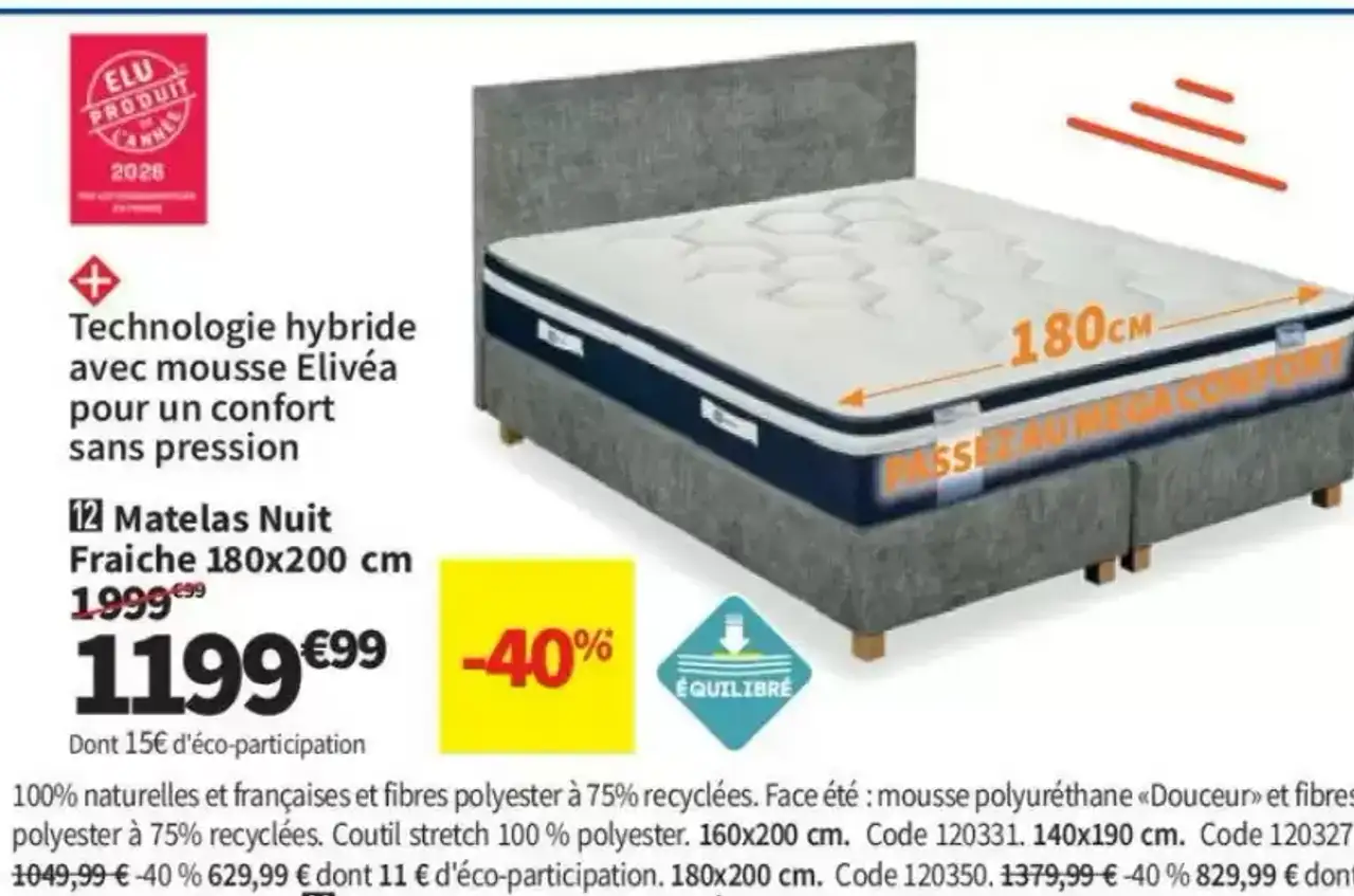 Matelas Nuit Fraîche 180x200 cm