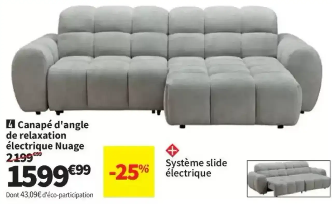 Canapé d'angle de relaxation électrique Nuage