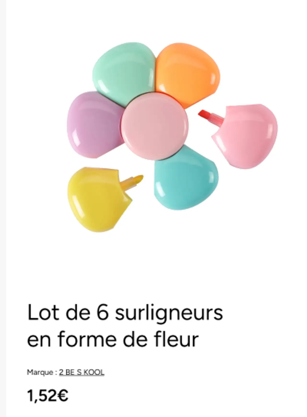 Lot de 6 surligneurs en forme de fleur 2 BE S KOOL