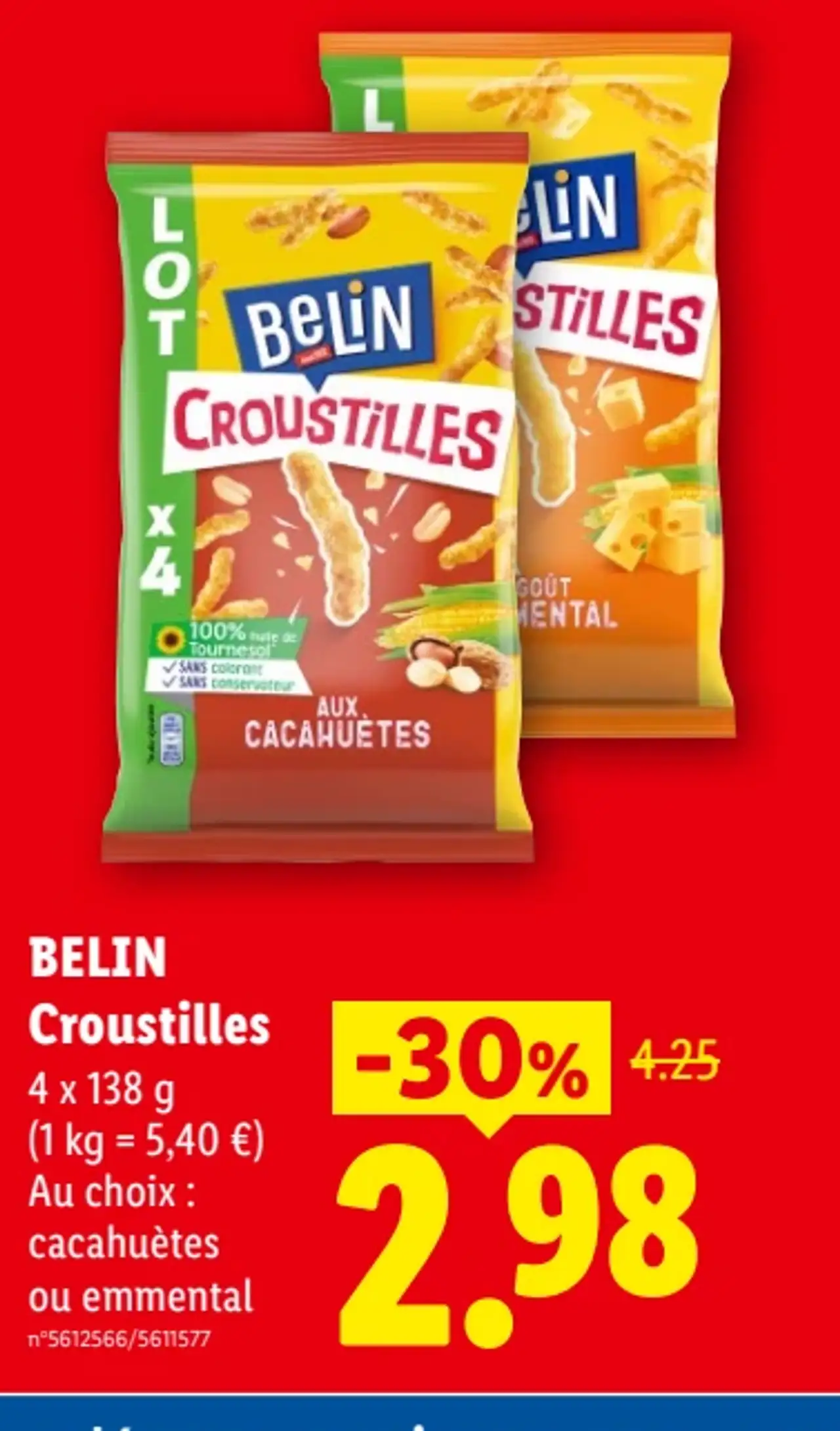 Belin Croustilles Cacahuètes ou Emmental