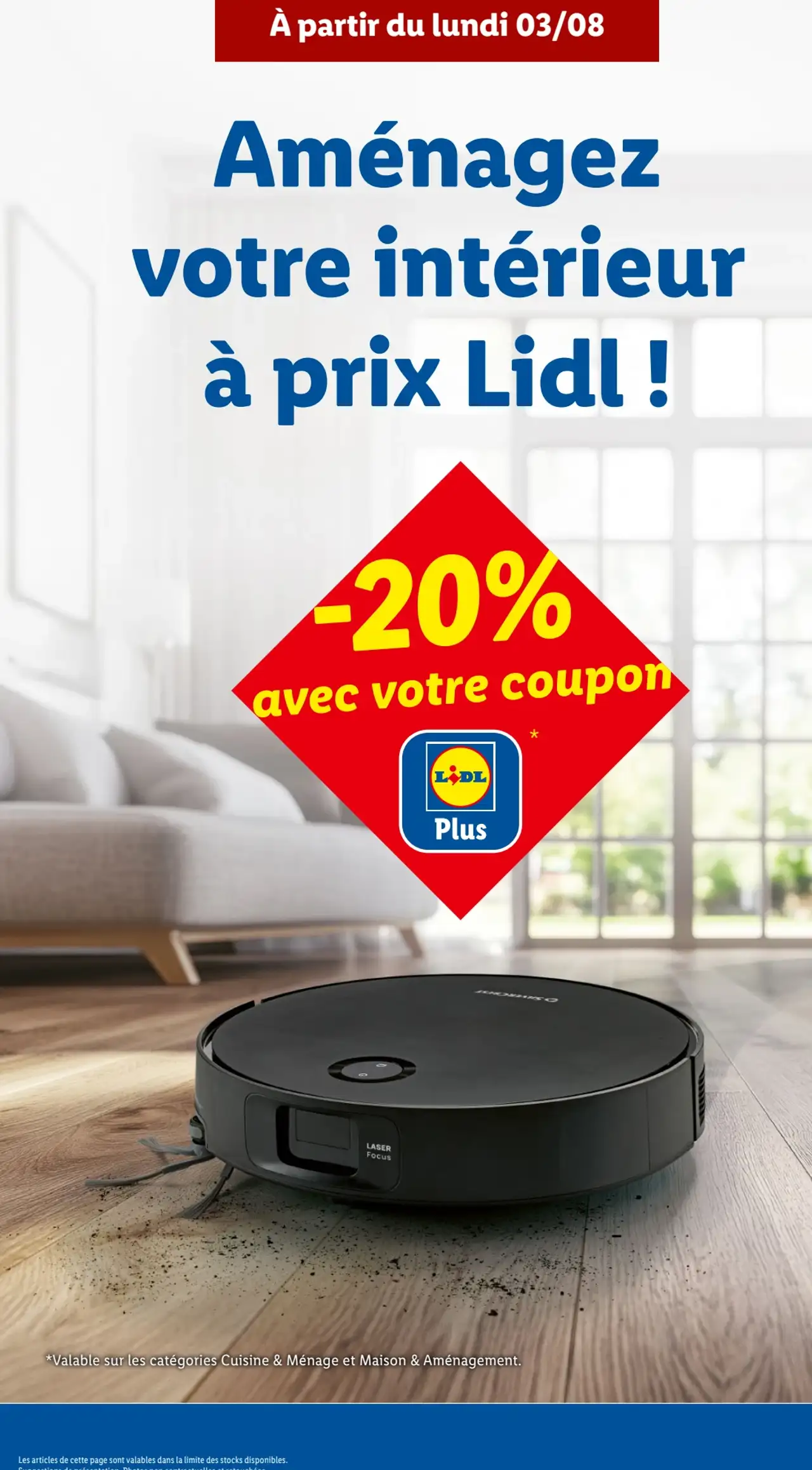 Coupon Lidl Plus -20% sur les catégories Cuisine & Ménage et Maison & Aménagement