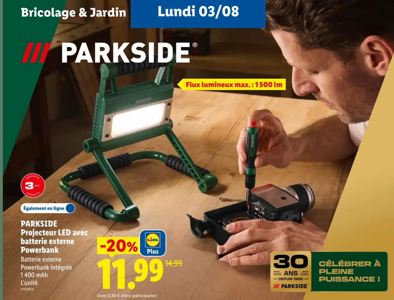 PARKSIDE Projecteur LED avec batterie externe Powerbank