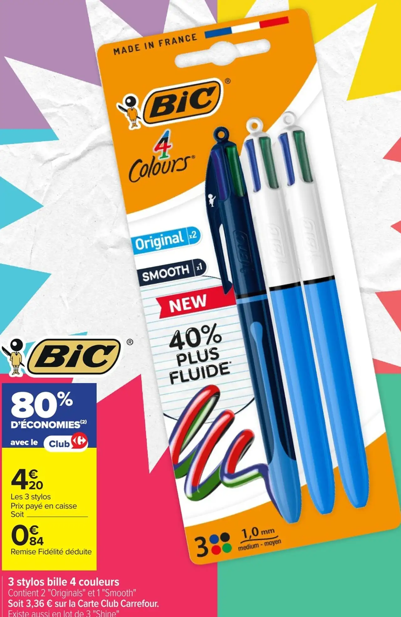 3 stylos bille 4 couleurs BIC