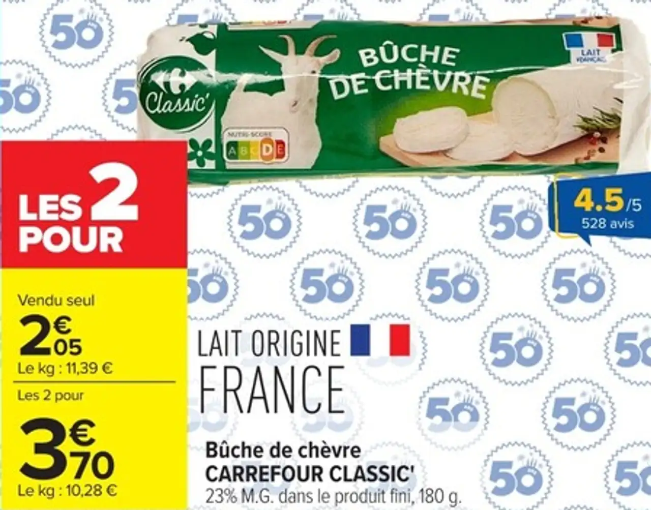 Bûche de chèvre CARREFOUR CLASSIC