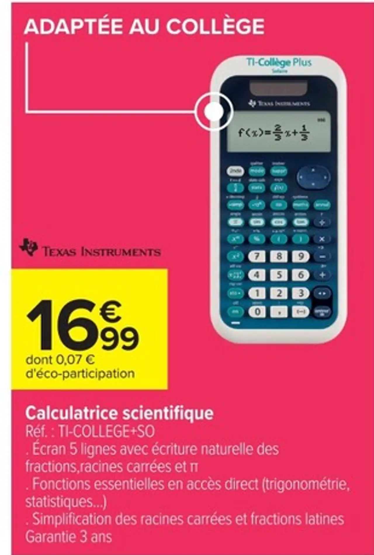 Calculatrice scientifique TI-COLLEGE+SO Texas Instruments