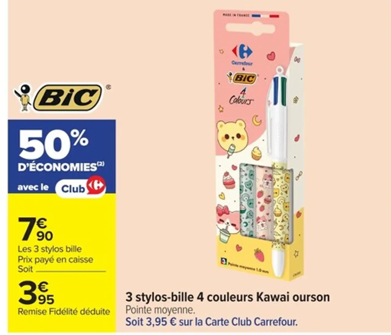 3 stylos-bille 4 couleurs Kawai ourson BIC