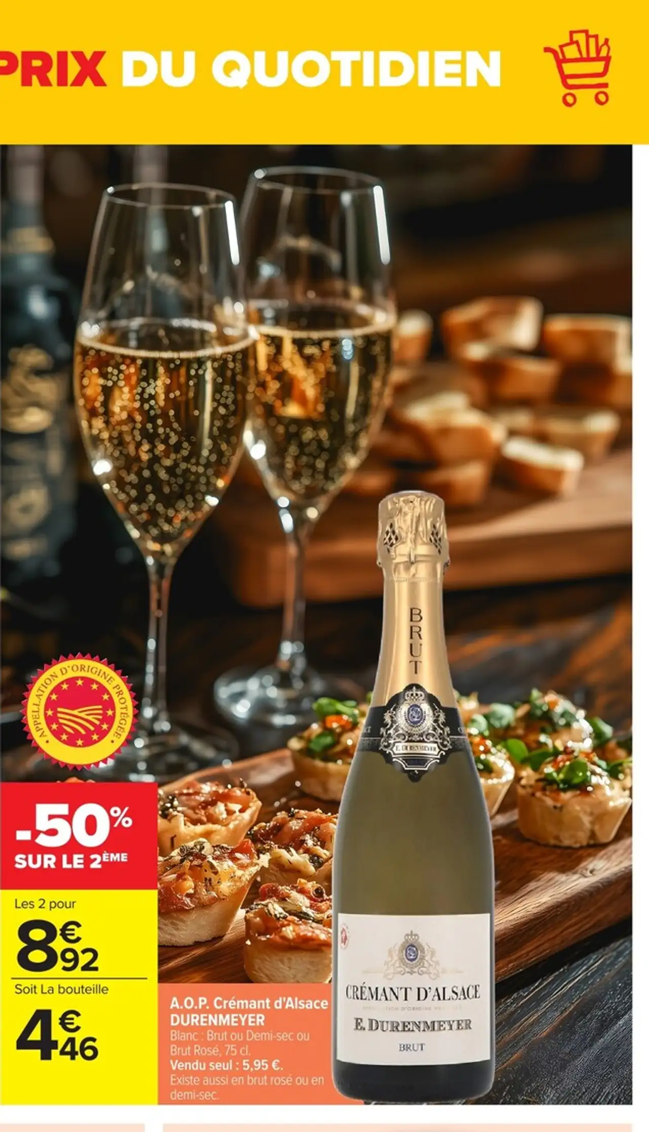 A.O.P. Crémant d'Alsace DURENMEYER Blanc : Brut ou Demi-sec ou Brut Rosé, 75 cl