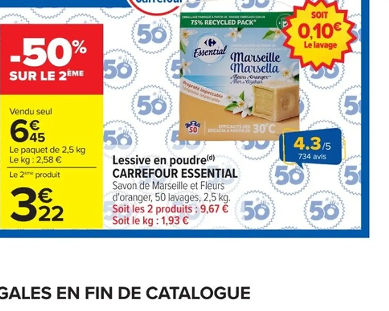 Lessive en poudre CARREFOUR ESSENTIAL Savon de Marseille et Fleurs d'oranger
