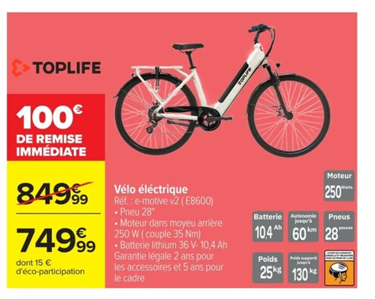 Vélo électrique Toplife e-motive v2 (E8600)