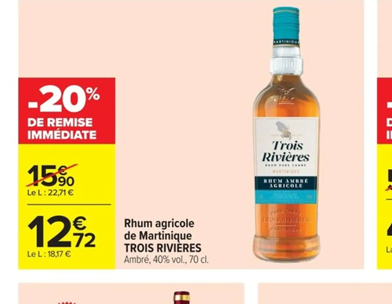 Rhum agricole de Martinique TROIS RIVIERES Ambré