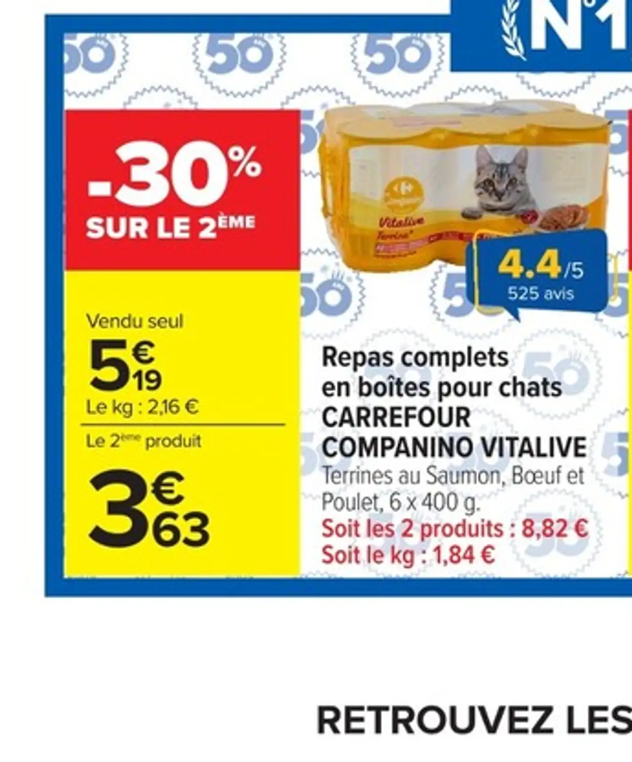 Repas complets en boîtes pour chats Carrefour Companino Vitalive
