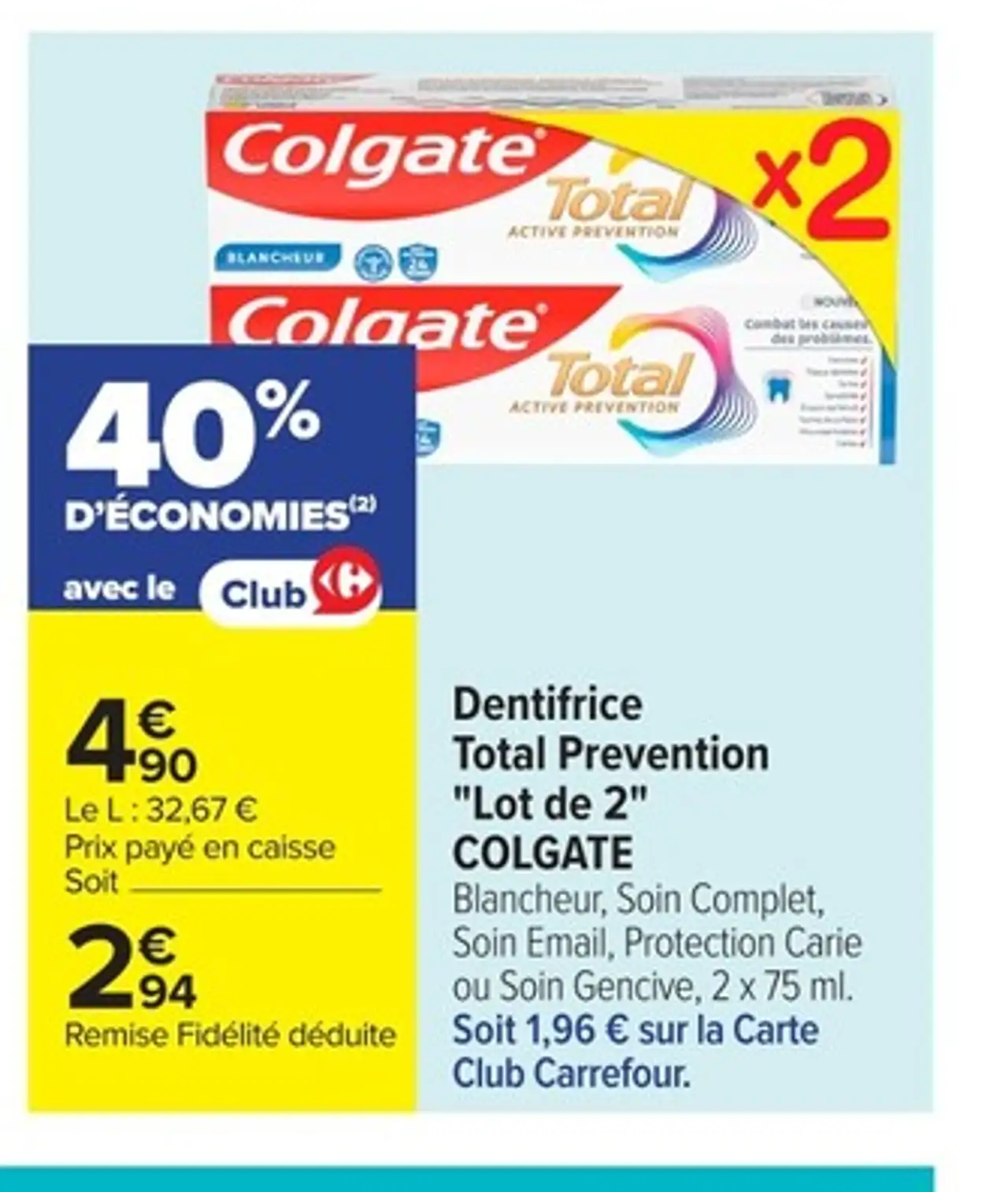 Dentifrice Total Prevention Lot de 2 Colgate