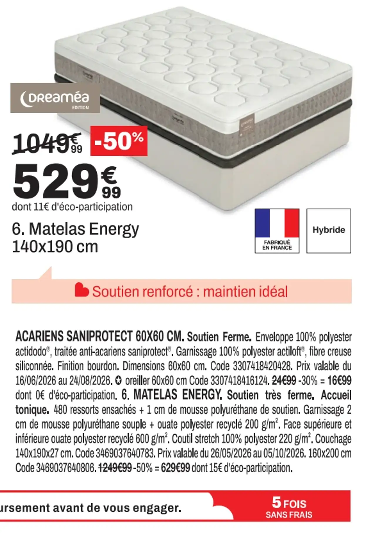 Matelas Energy Dreamea 140x190 cm