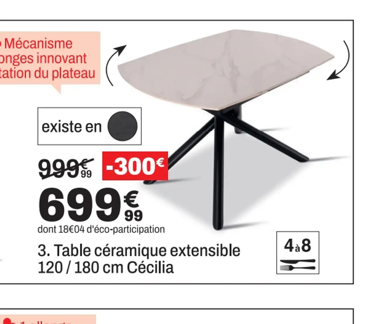 Table céramique extensible 120 / 180 cm Cécilia