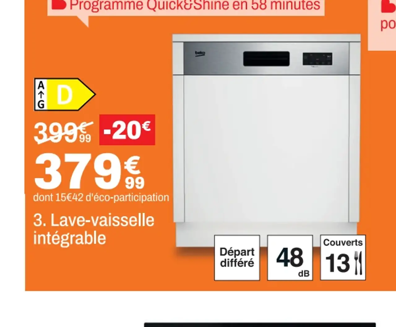 Lave-vaisselle intégrable BEKO BDSN173E0X
