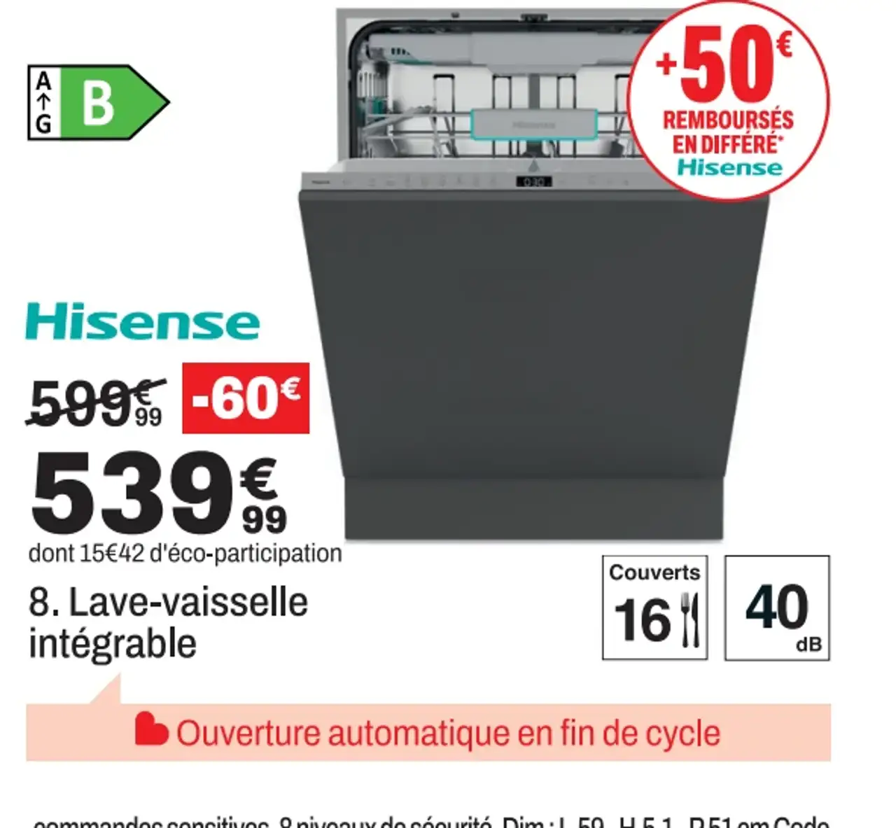 Lave-vaisselle intégrable HISENSE HV16BEX1
