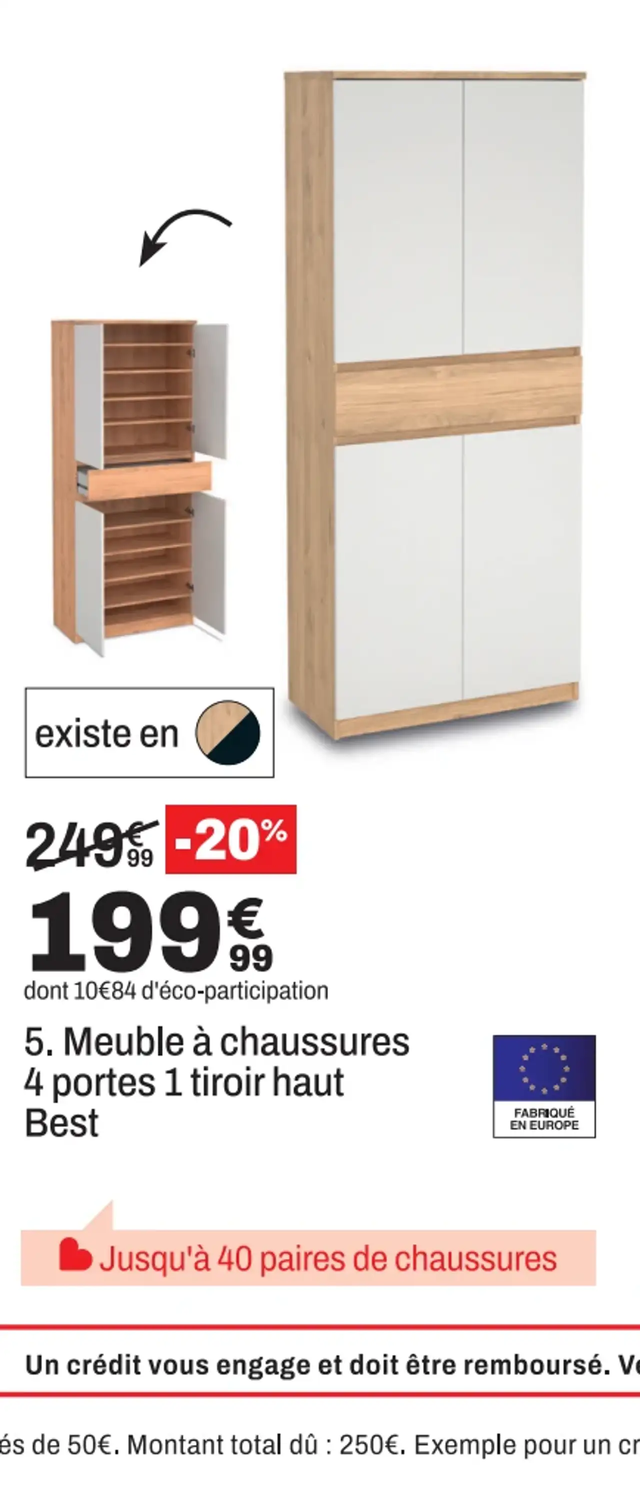 Meuble à chaussures 4 portes 1 tiroir haut Best