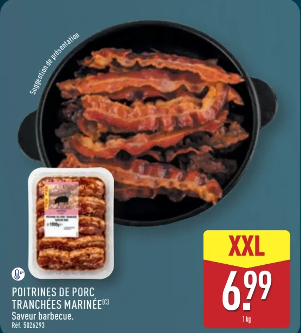 Poitrines de porc tranchées marinées saveur barbecue
