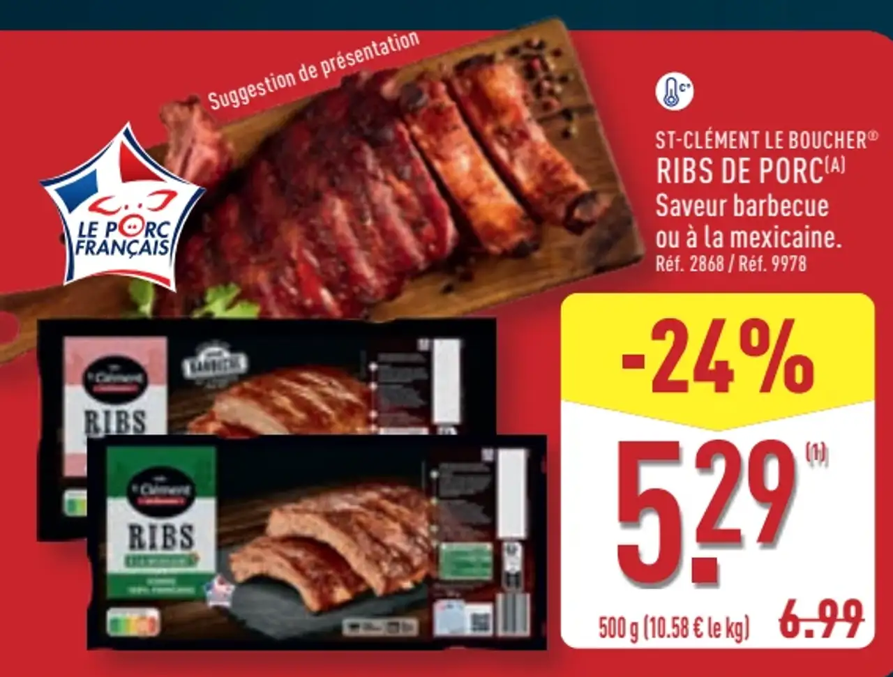 St-Clément Le Boucher Ribs de porc saveur barbecue ou à la mexicaine