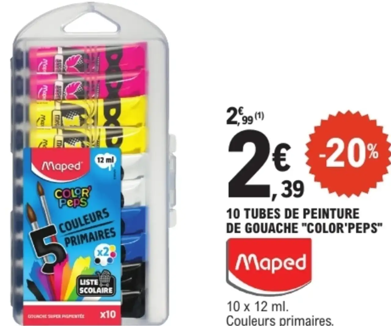 10 Tubes de peinture de gouache Maped Color'Peps