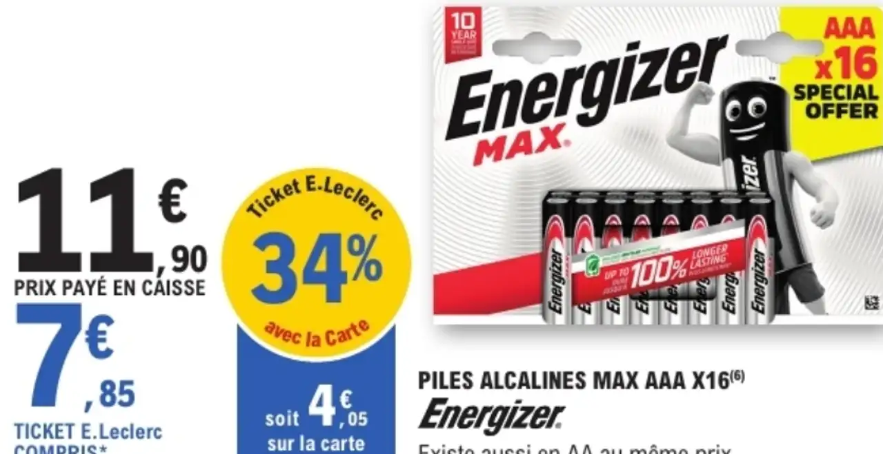 Piles alcalines Max AAA X16 Energizer
