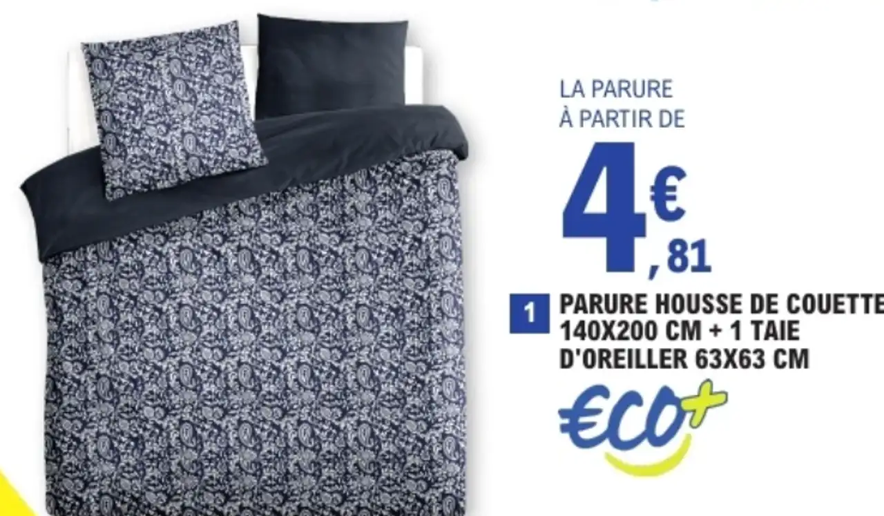 Eco+ Parure housse de couette 140x200 cm + 1 taie d'oreiller 63x63 cm