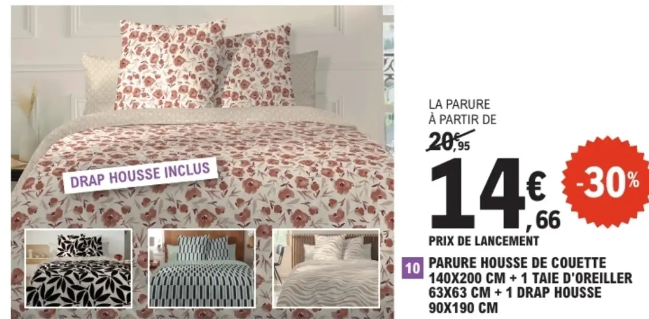 Parure housse de couette 140x200 cm + 1 taie d'oreiller 63x63 cm + 1 drap housse 90x190 cm Tissaia