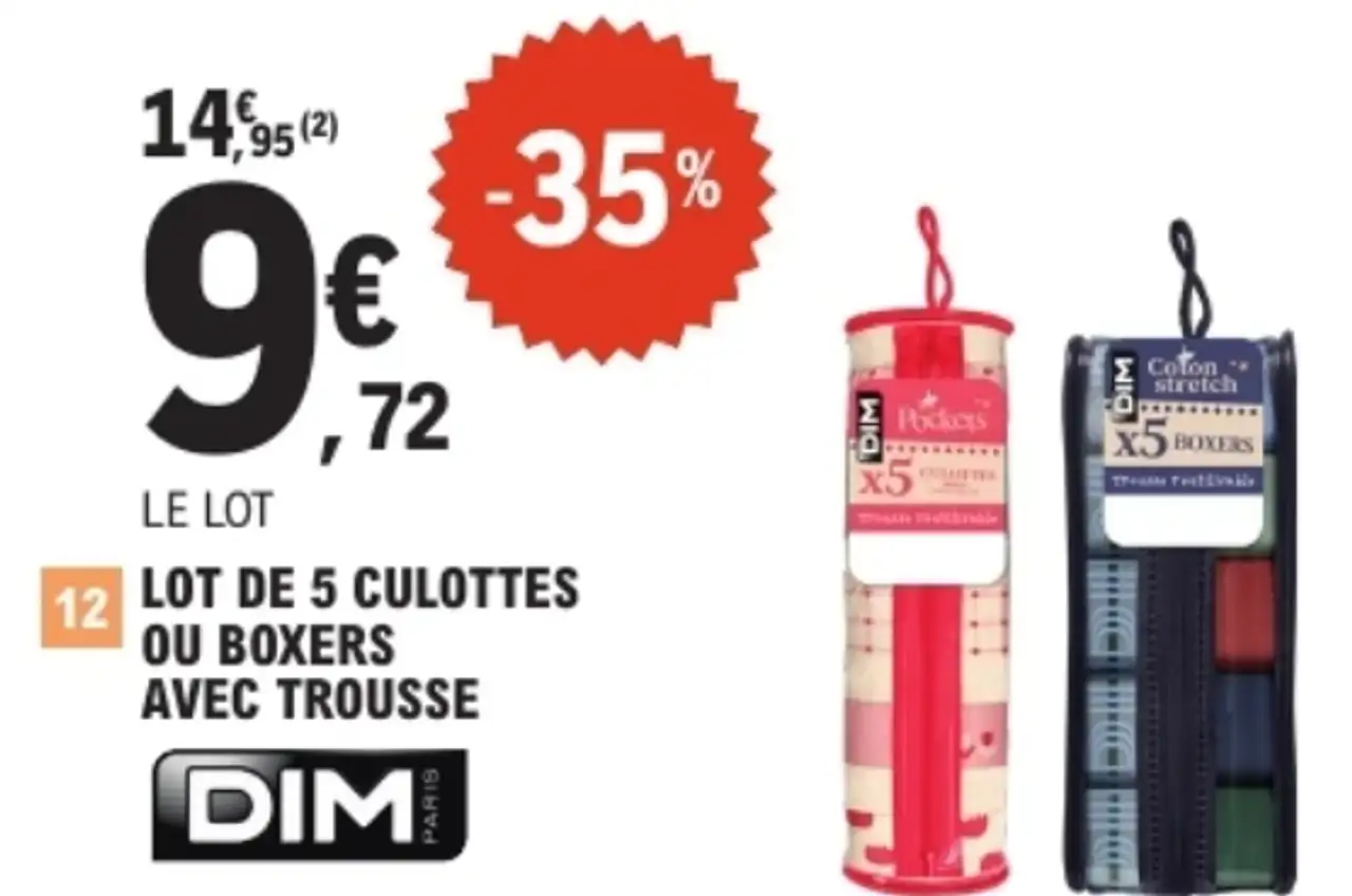 Lot de 5 culottes ou boxers avec trousse Dim