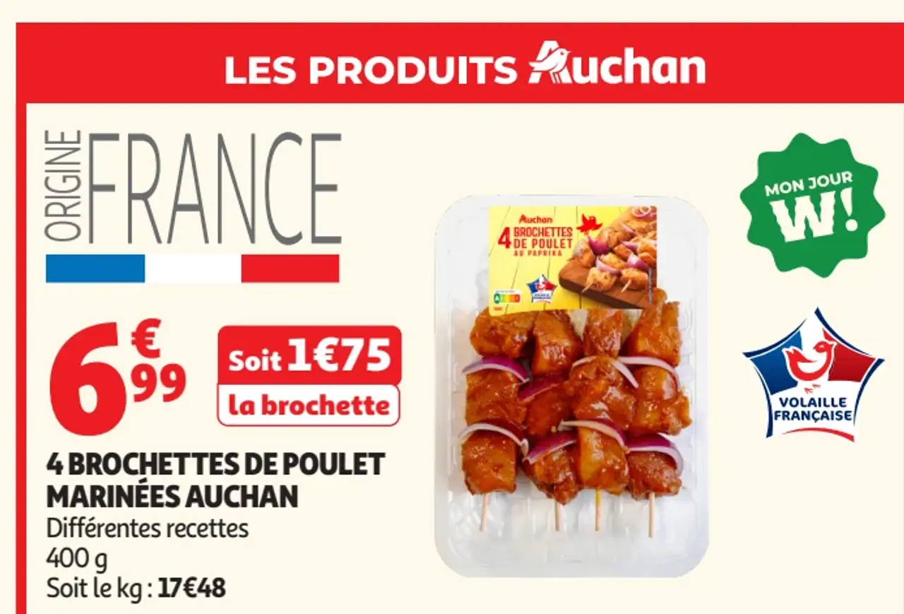 4 brochettes de poulet marinées Auchan