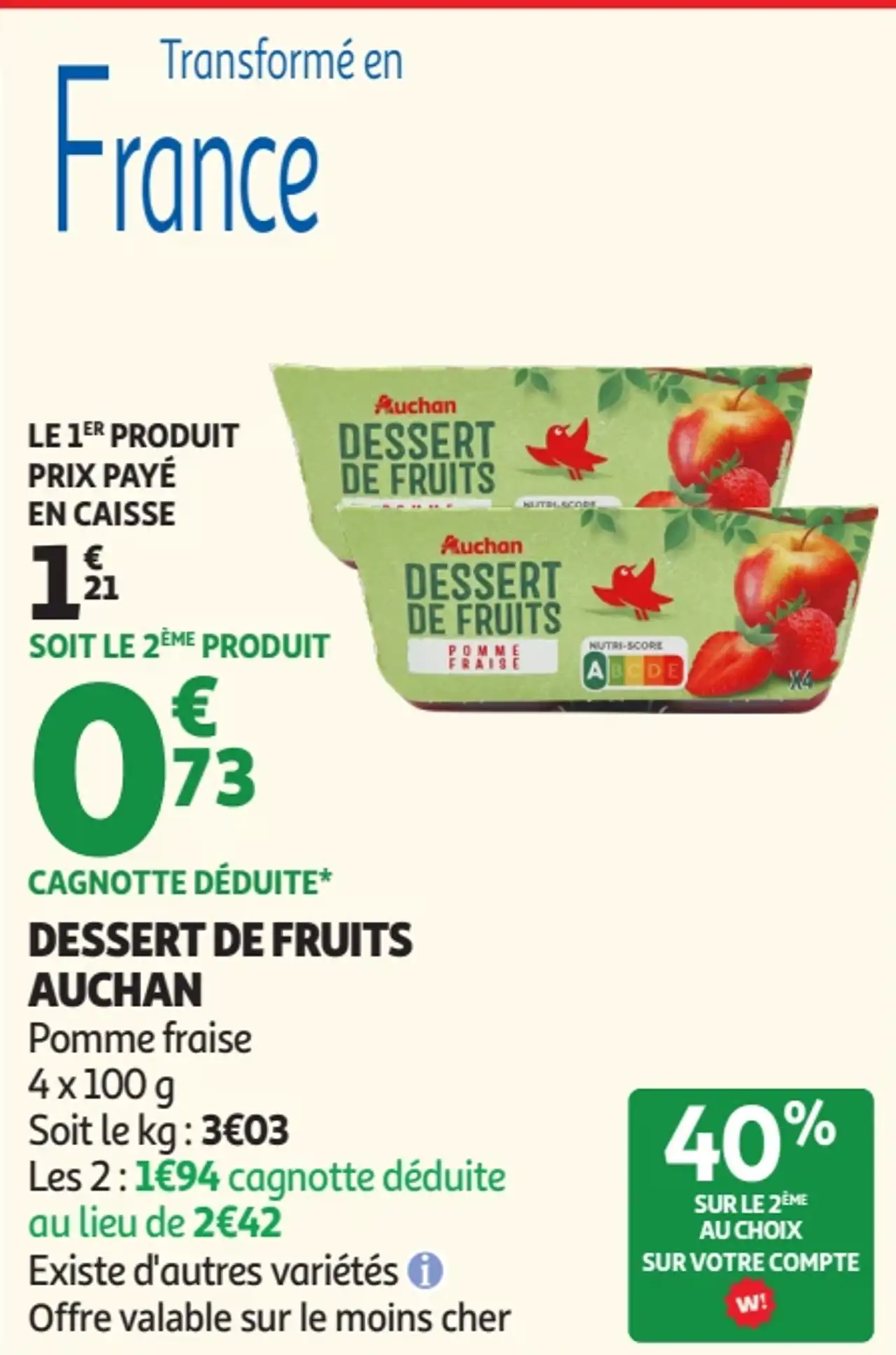 Dessert de fruits Pomme fraise Auchan