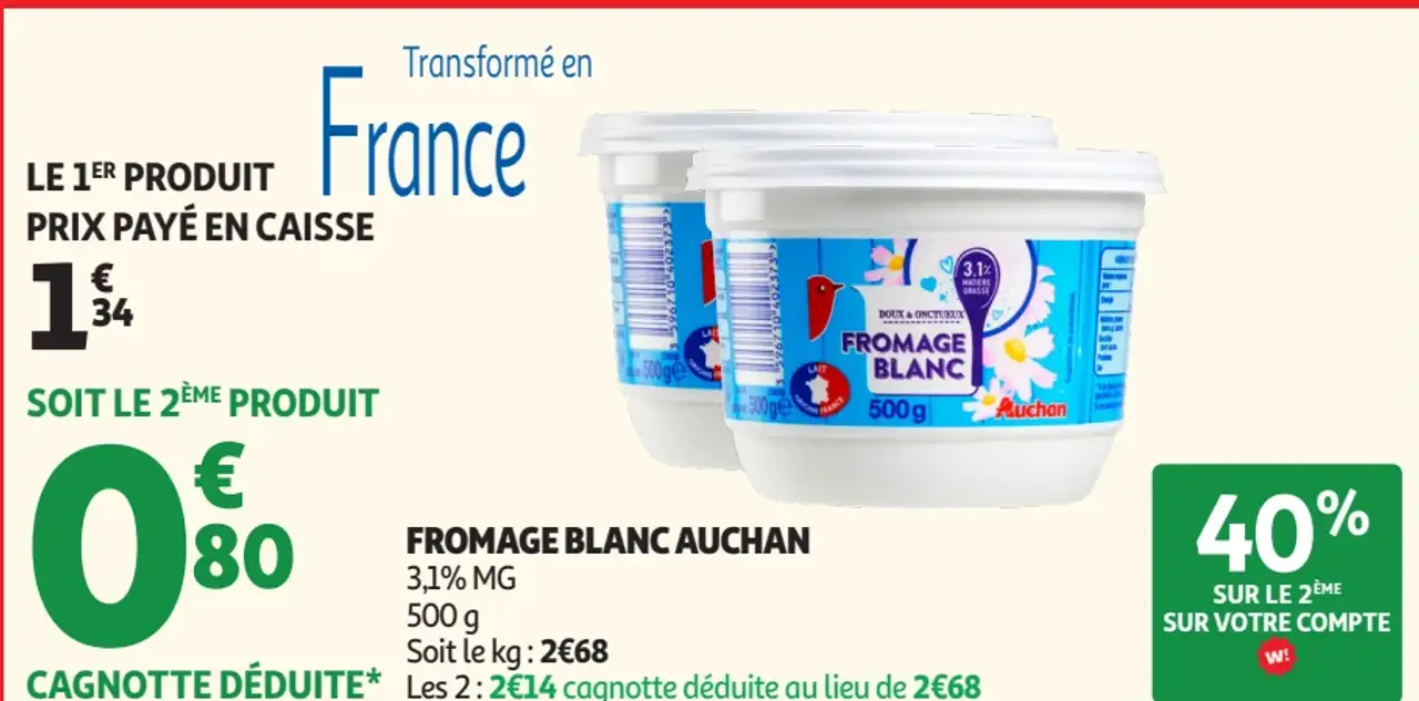 Fromage blanc Auchan 3,1% MG