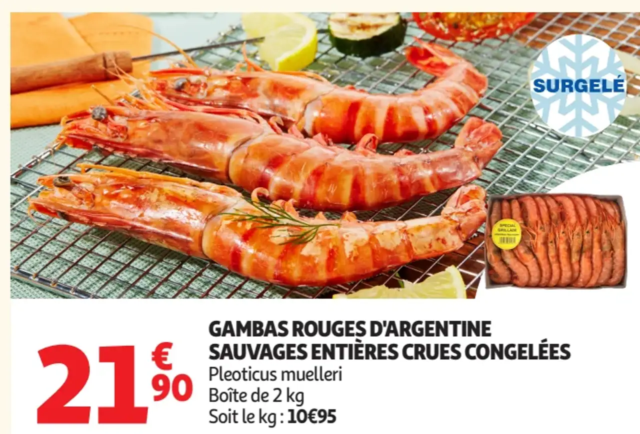 Gambas rouges d'Argentine sauvages entières crues congelées