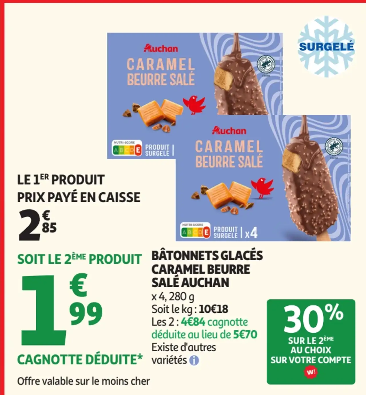 Bâtonnets glacés caramel beurre salé Auchan