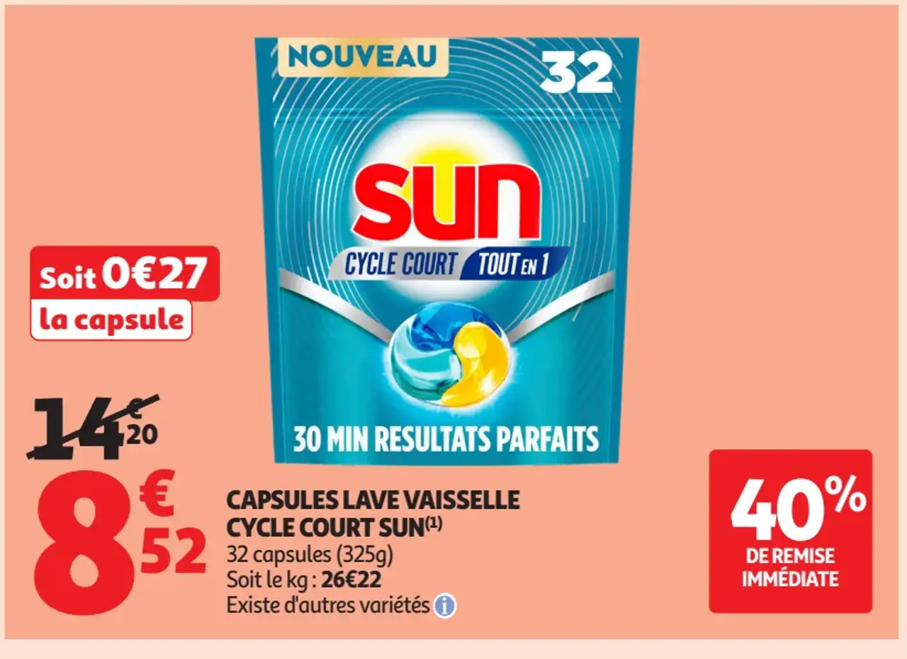 Capsules lave vaisselle Cycle Court Sun