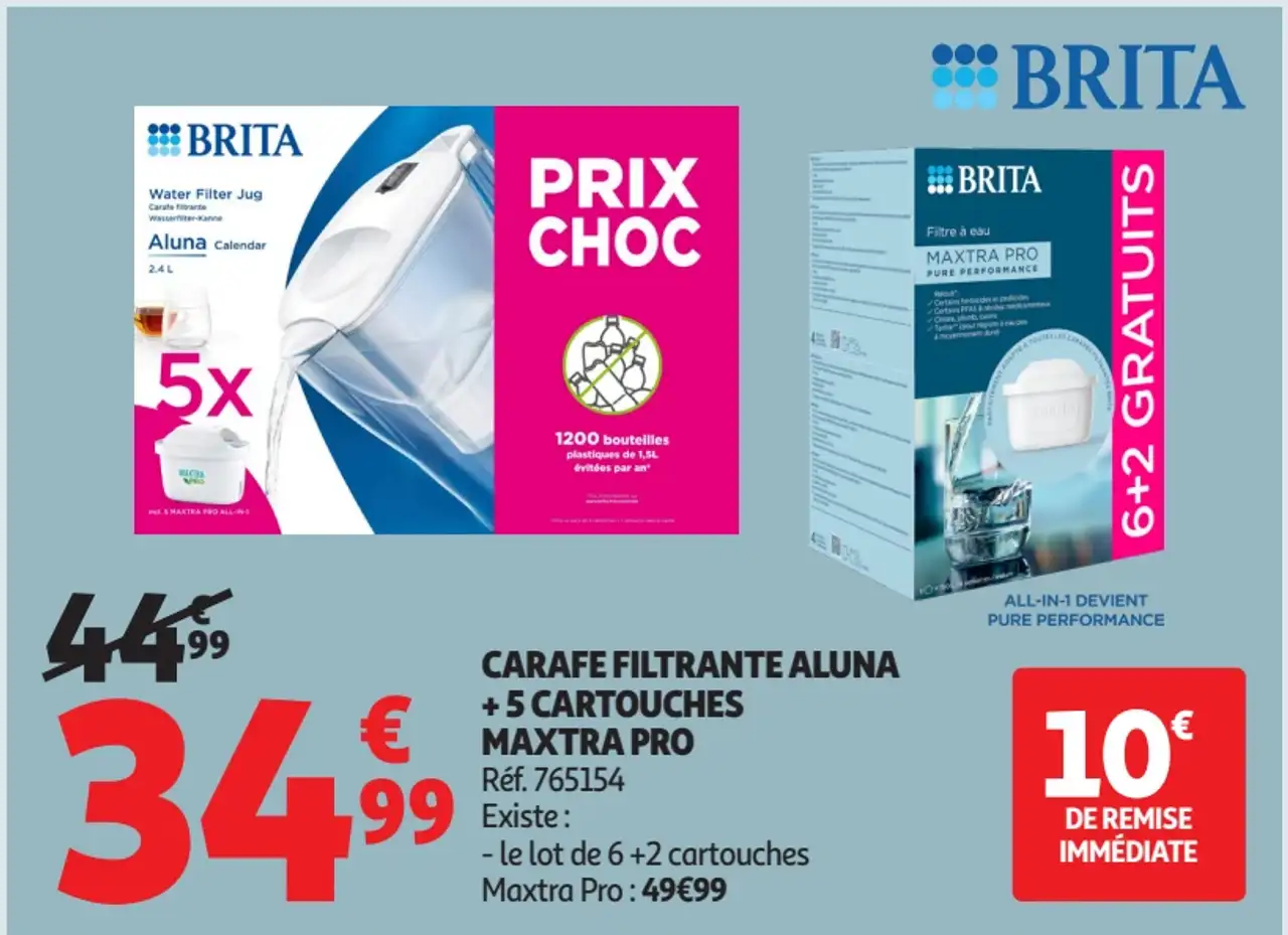 Carafe filtrante Aluna + 5 cartouches Maxtra Pro Brita