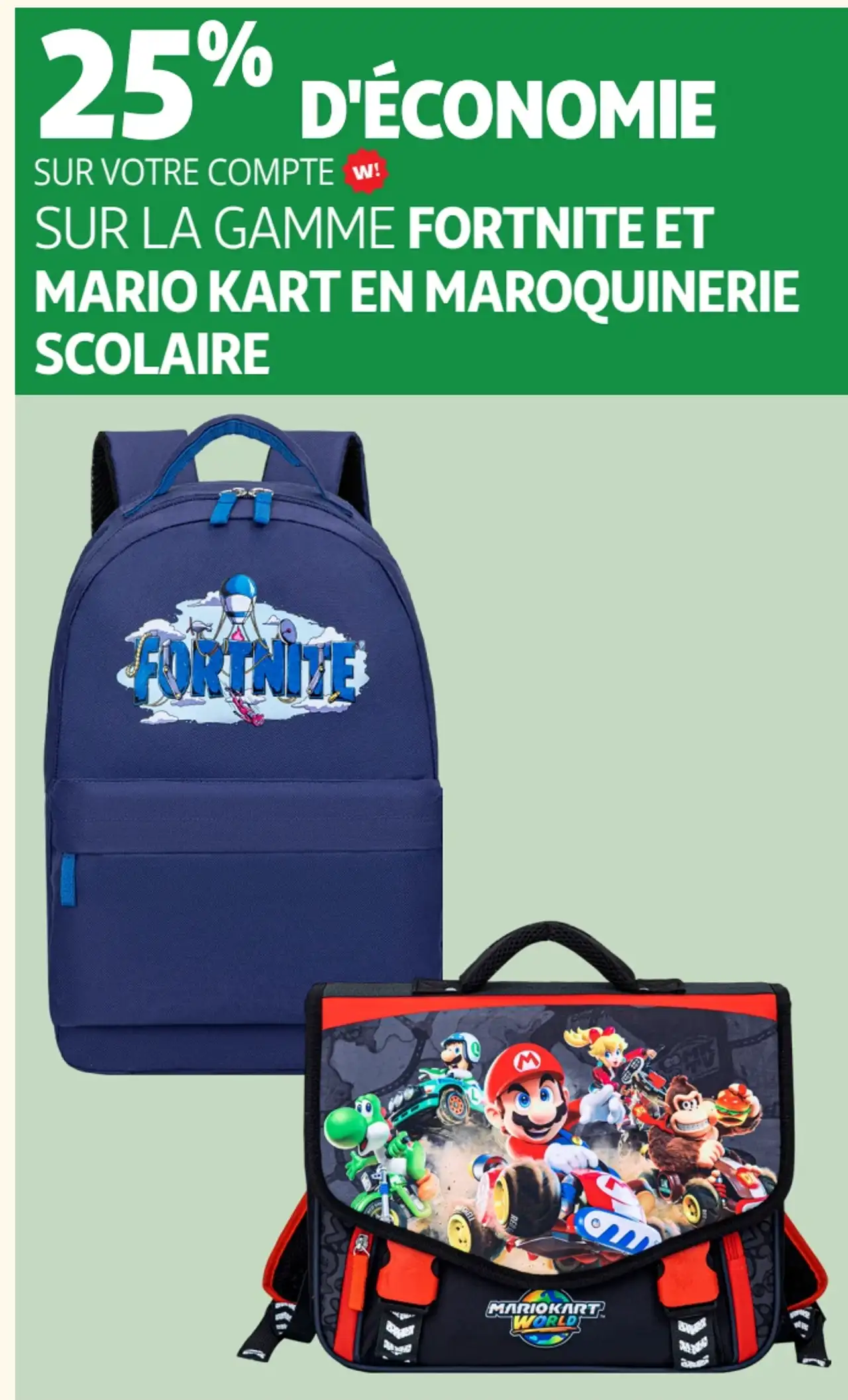Maroquinerie scolaire gamme Fortnite et Mario Kart