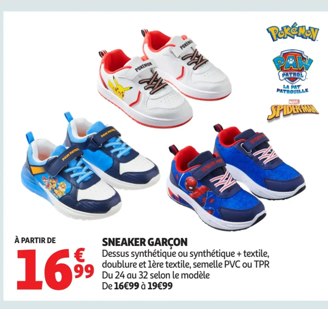 Sneaker garçon (Pokémon / Paw Patrol / Spiderman)