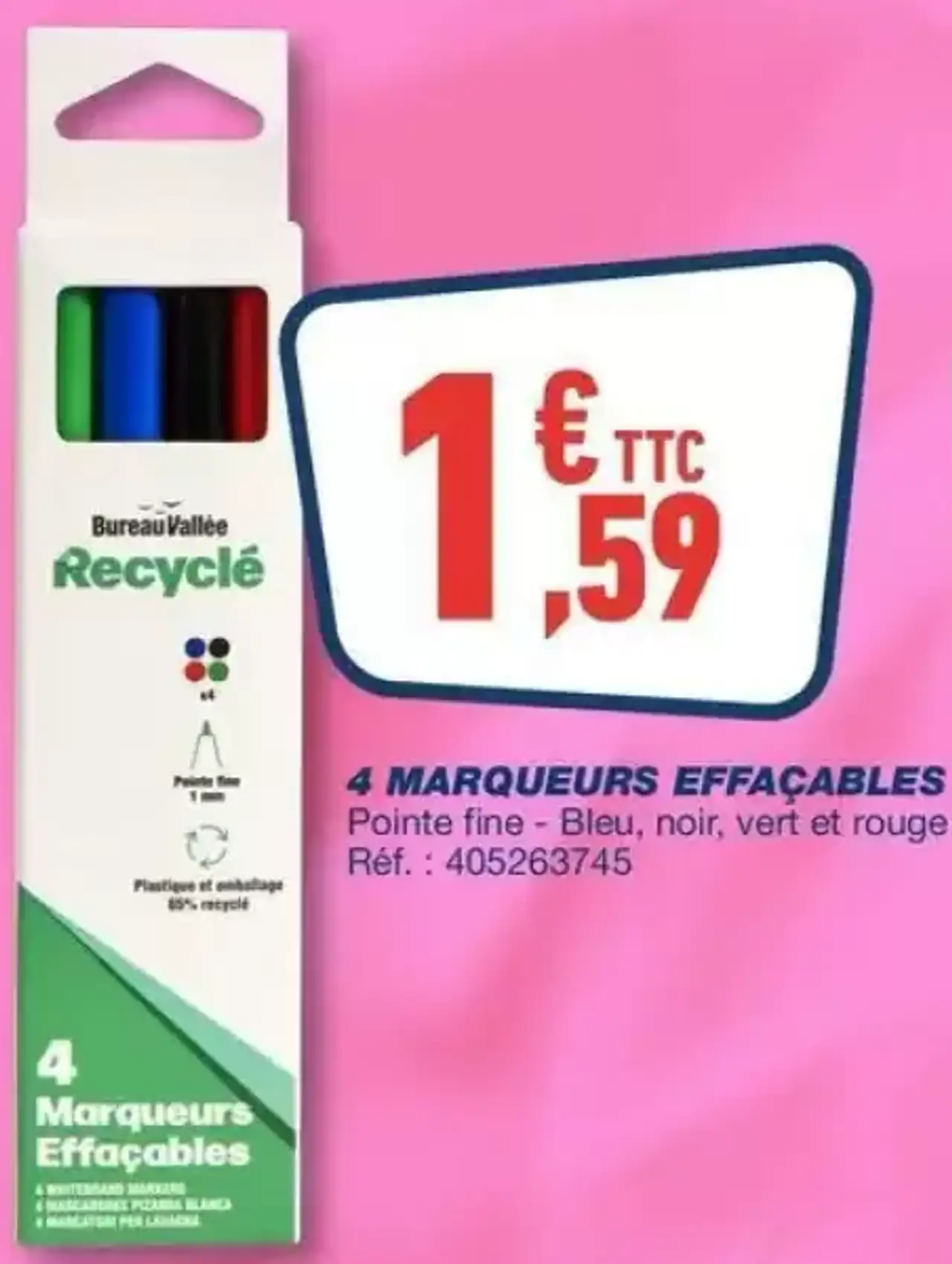 Bureau Vallée Recyclé 4 Marqueurs Effaçables