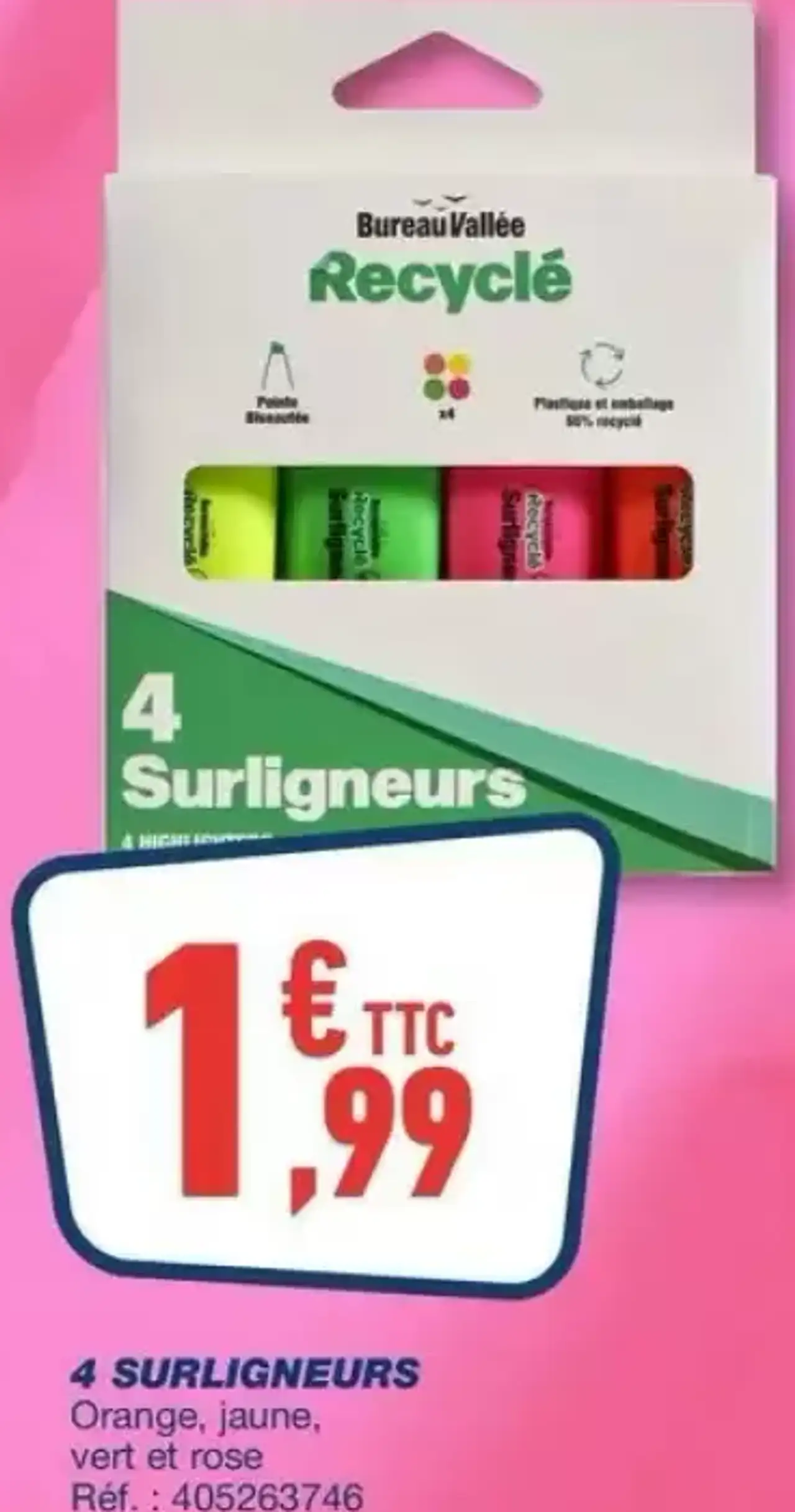 Bureau Vallée Recyclé 4 Surligneurs